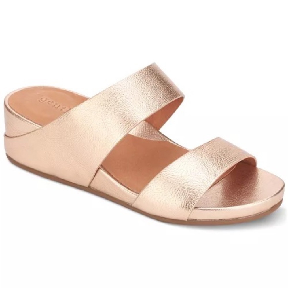 Gentle Souls Gisele Two Strap Leather Wedge Sandal Rose Gold Birkenstock…